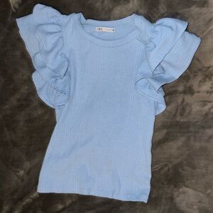 Zara Blue Ruffle Sleeve Shirt